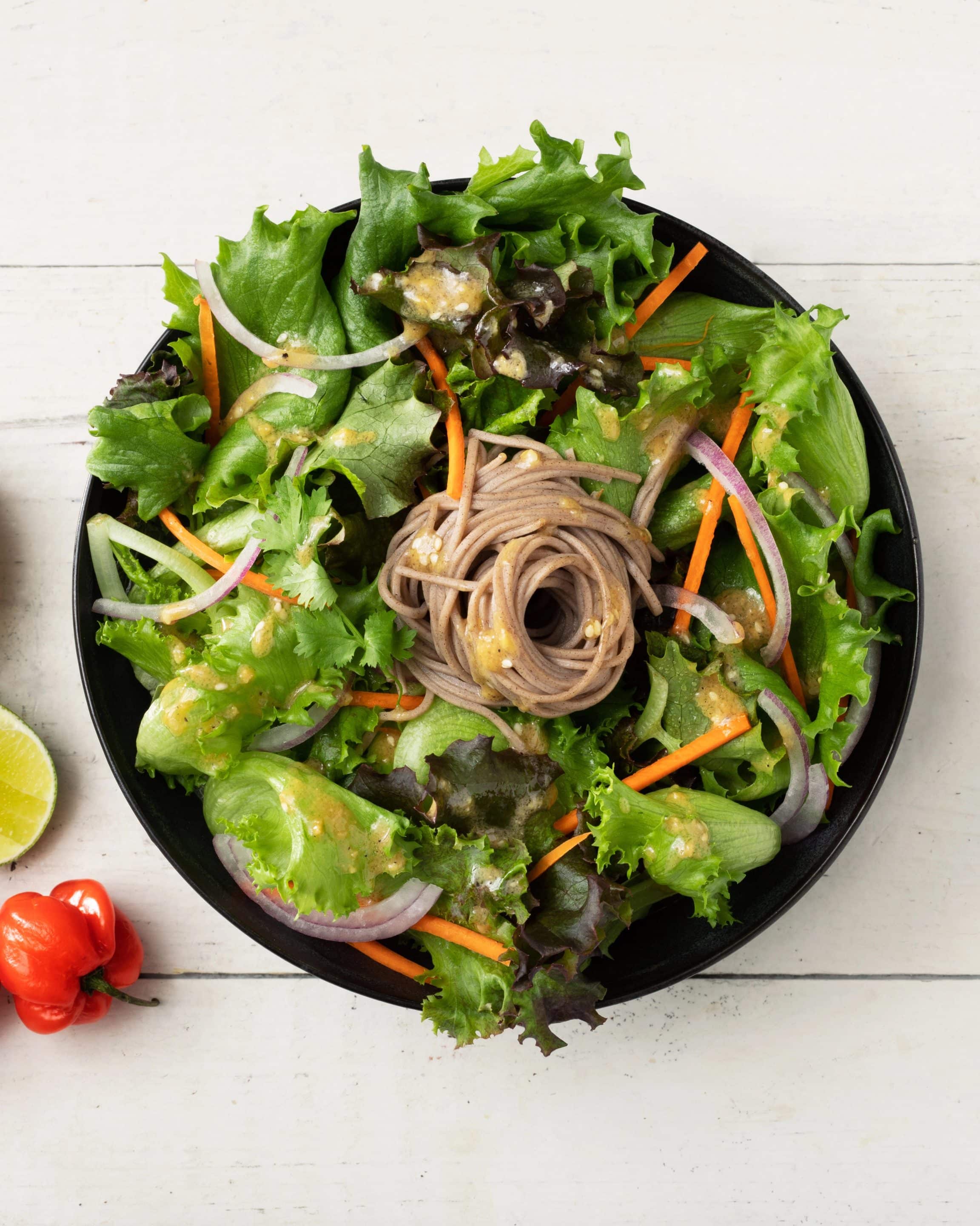 Baby Greens with Soba Noodle and Toasted Sesame Miso Dressing - Little Leaf Farms