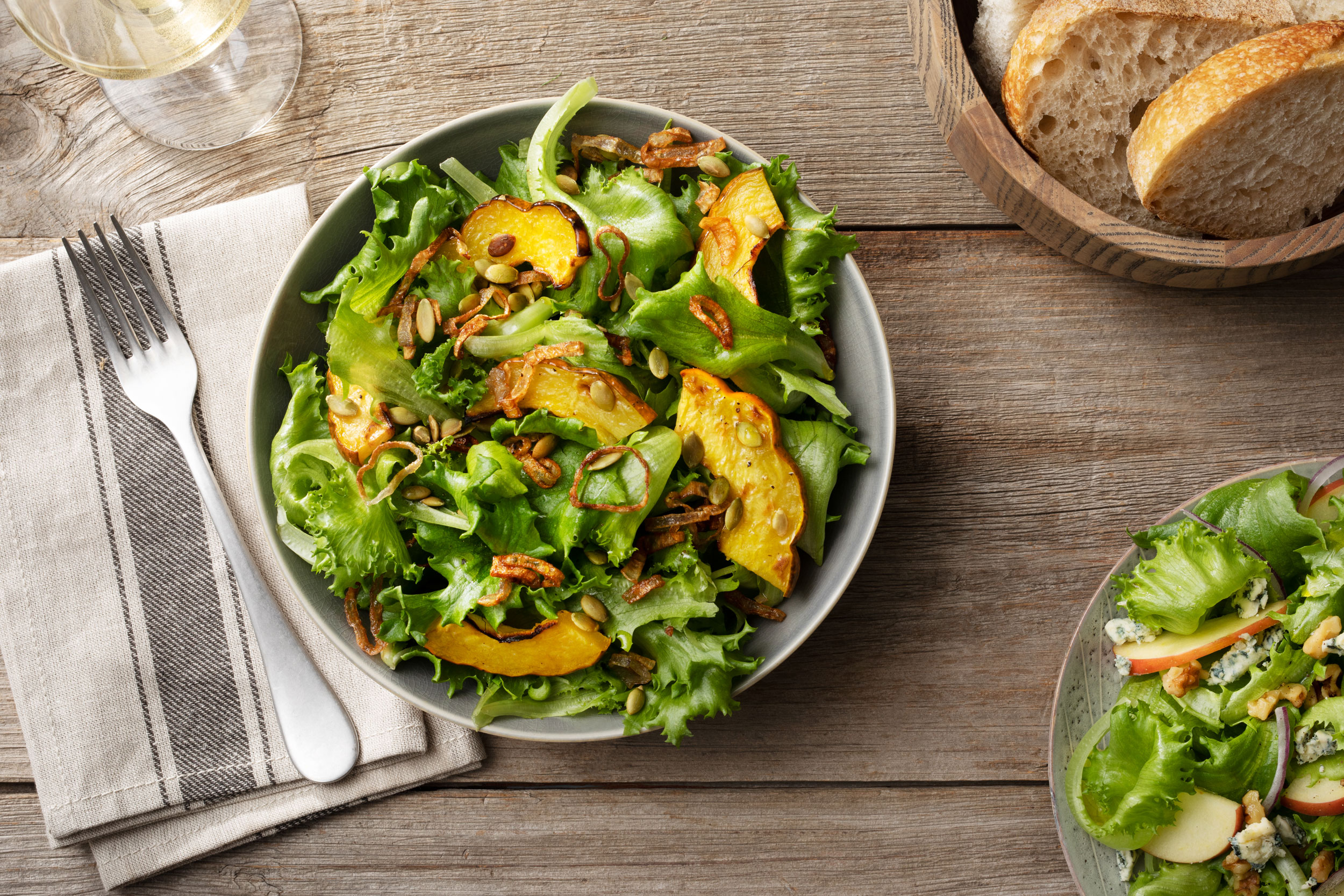 Roasted Squash with Crispy Shallots and Tahini Maple Dressing - Little Leaf Farms