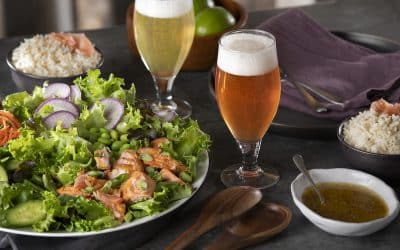 Soy Peach Glazed Salmon Salad With Ginger Sesame Dressing