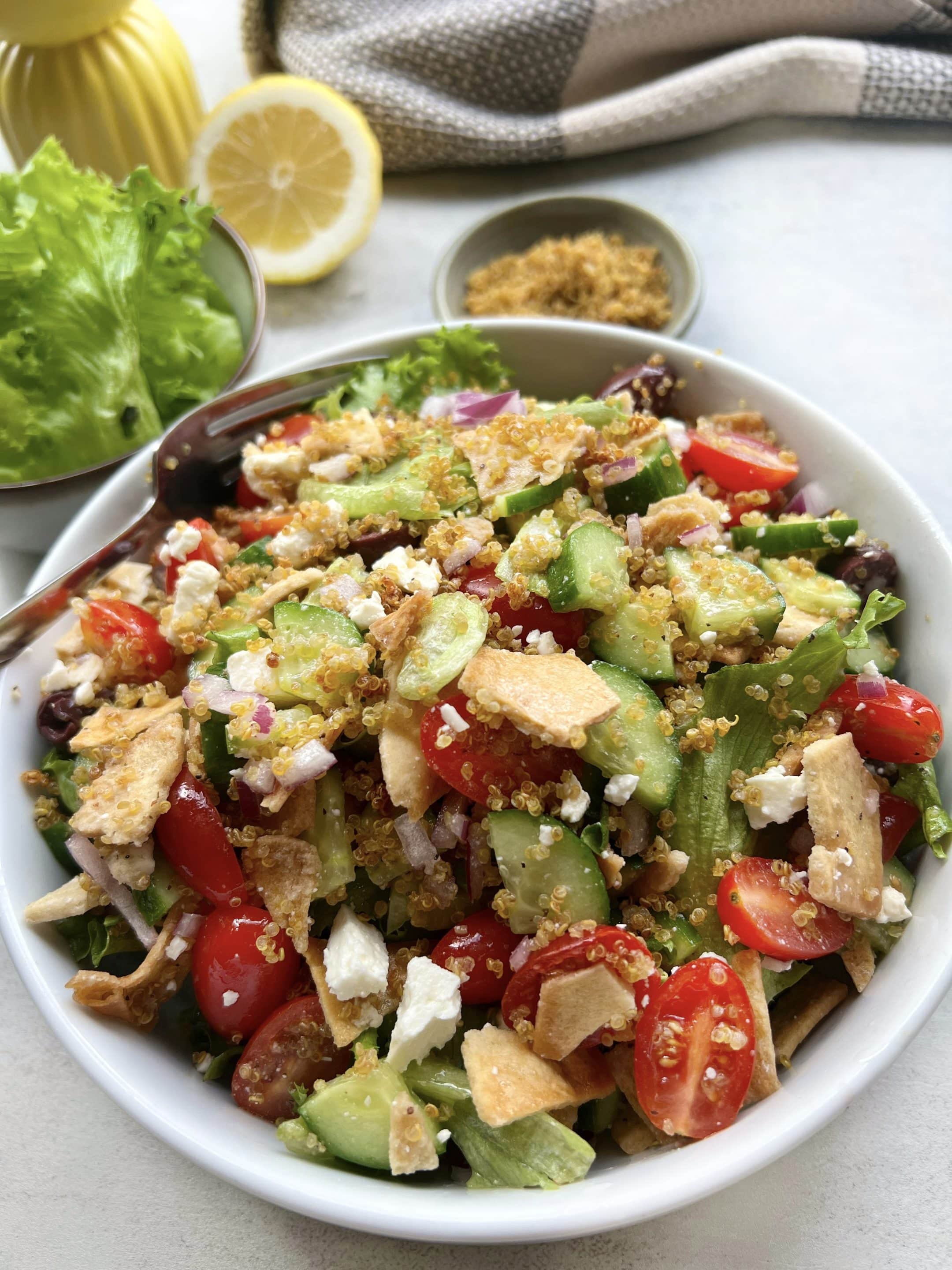 Greek-Inspired Salad with Crispy Quinoa - Little Leaf Farms