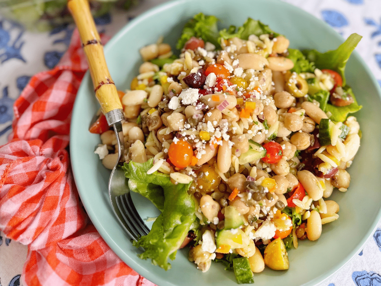 Mediterranean dense bean salad and greens