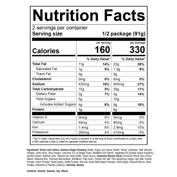 Sesame Ginger Salad Kit Nutrition Info